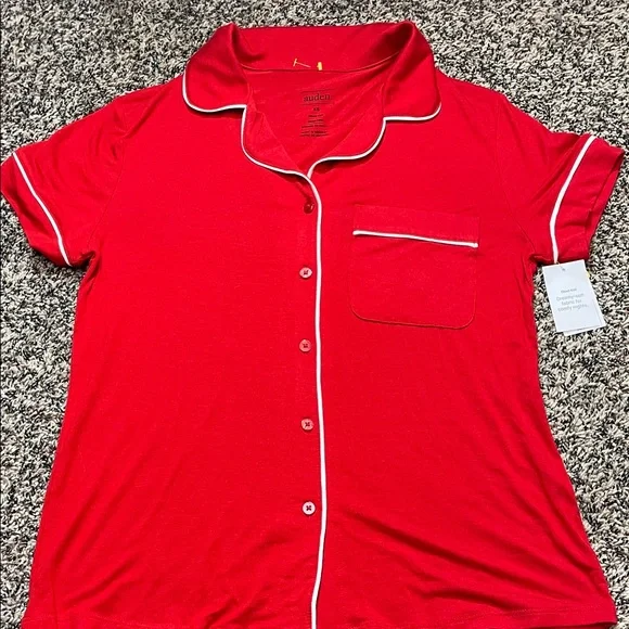 Auden Red Cloud Knit Pajama Top Size XS Relaxed | NWT - Picture 1 of 5